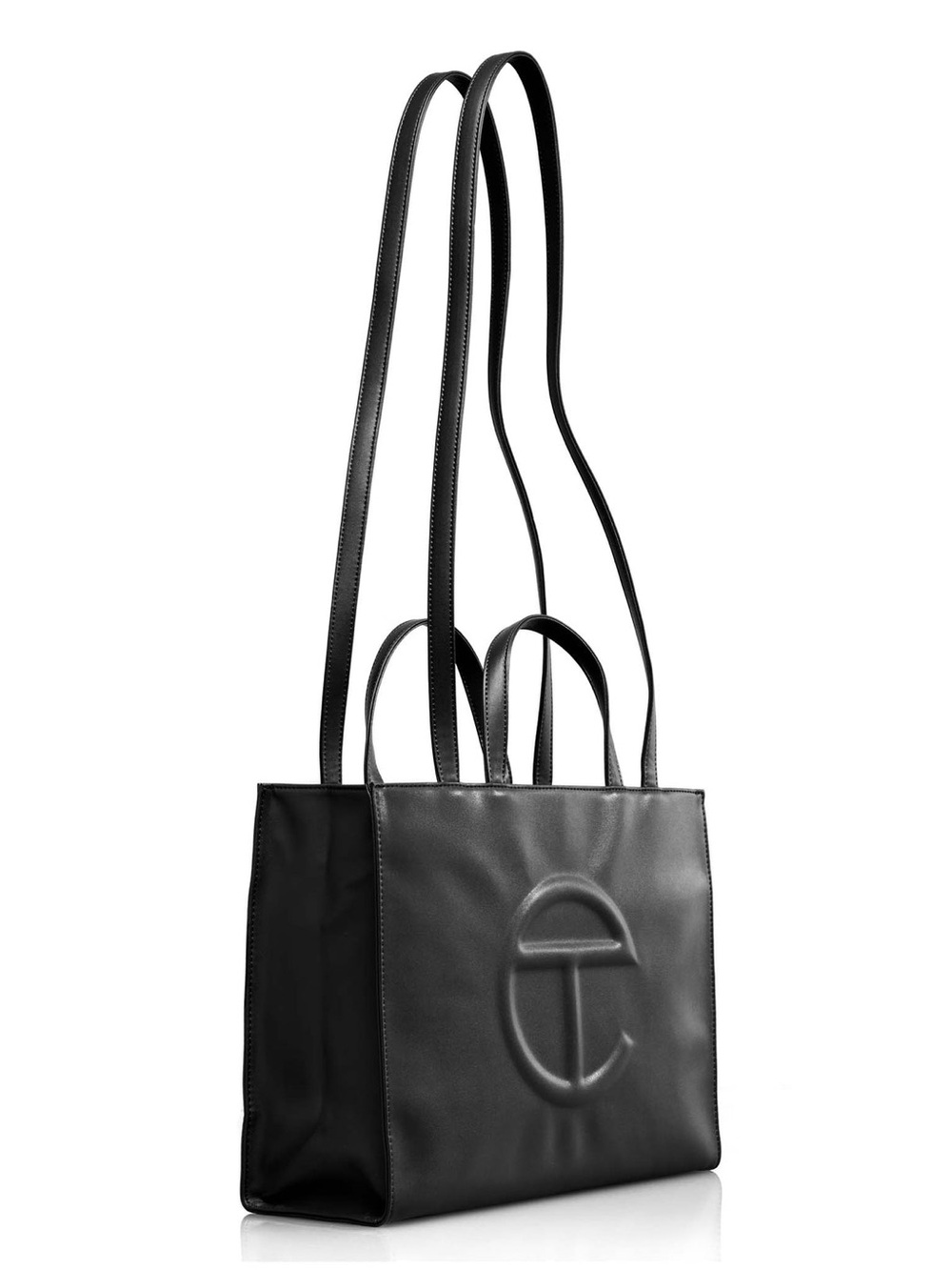 Telfar Large Black Shopping Bag Vegan Leather Embossed Logo Classic Large Tote - Picture 2 of 10